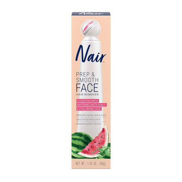 NAIR Prep & Smooth Face, Exfoliating Facial Hair Removal for Woman, Depilatory Cream, Smooth Skin Solution for Effective Hair Removal, Hydrating with Hyaluronic Acid for Skincare, 1.76 oz