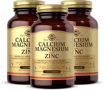 Solgar Calcium Magnesium Plus Zinc - 100 Tablets, Pack Of 3 - Promotes Healthy Bones, Supports Nerve & Muscle Function - Non-Gmo, Vegan, Gluten Free - 100 Total Servings