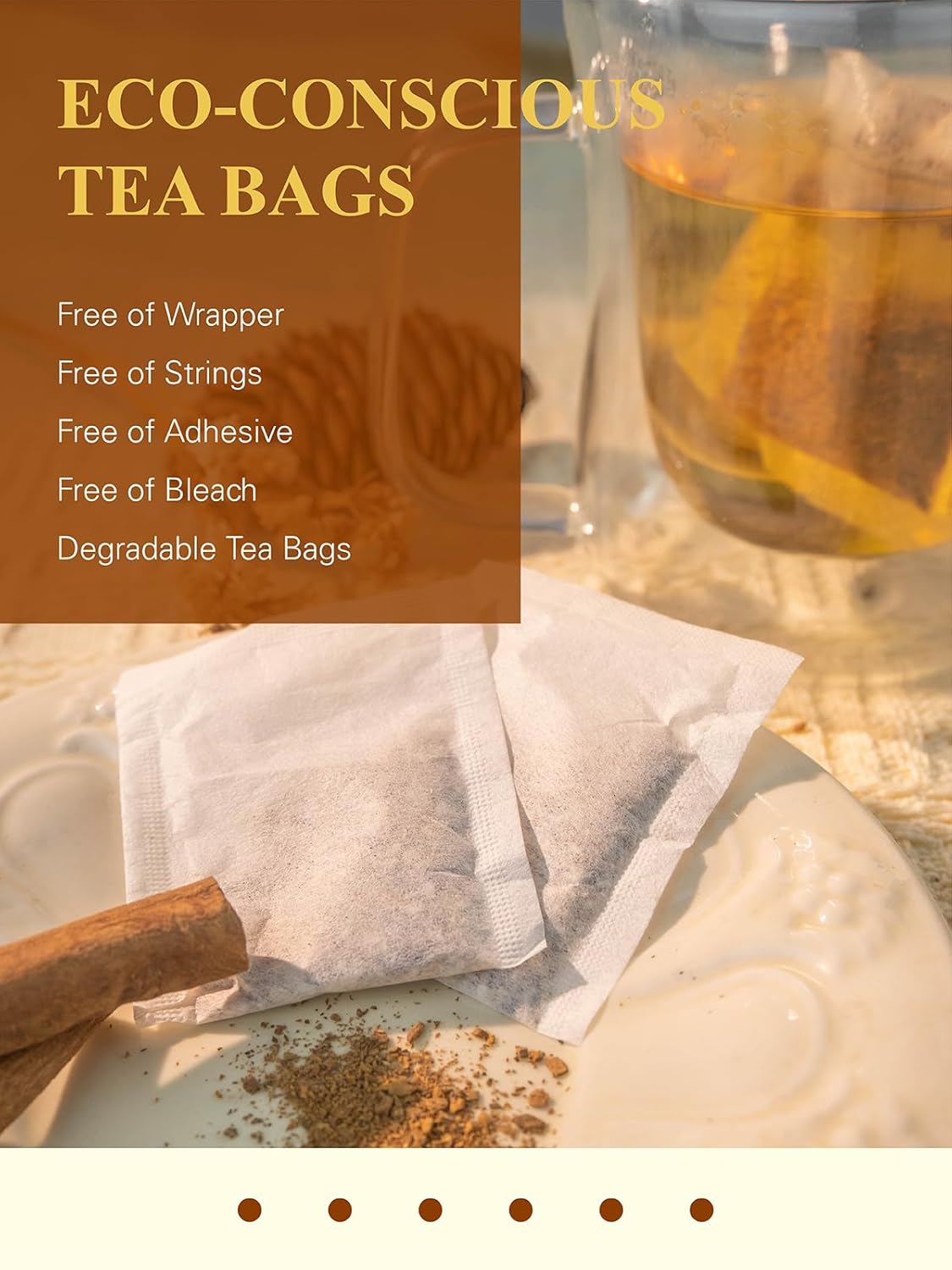 Gldnt Organic Cinnamon Tea Bags, Cinnamon Herbal Tea, Sweet & Slightly Spicy Flavor, Caffeine Free, 100 Count