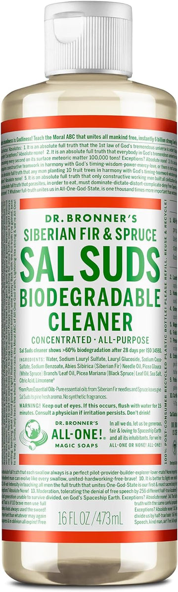 Dr. Bronner'S - Sal Suds Biodegradable Cleaner (16 Ounce) - All-Purpose Cleaner, Pine Cleaner For Floors, Laundry And Dishes, Concentrated, Cuts Grease And Dirt, Powerful Cleaner, Gentle On Skin