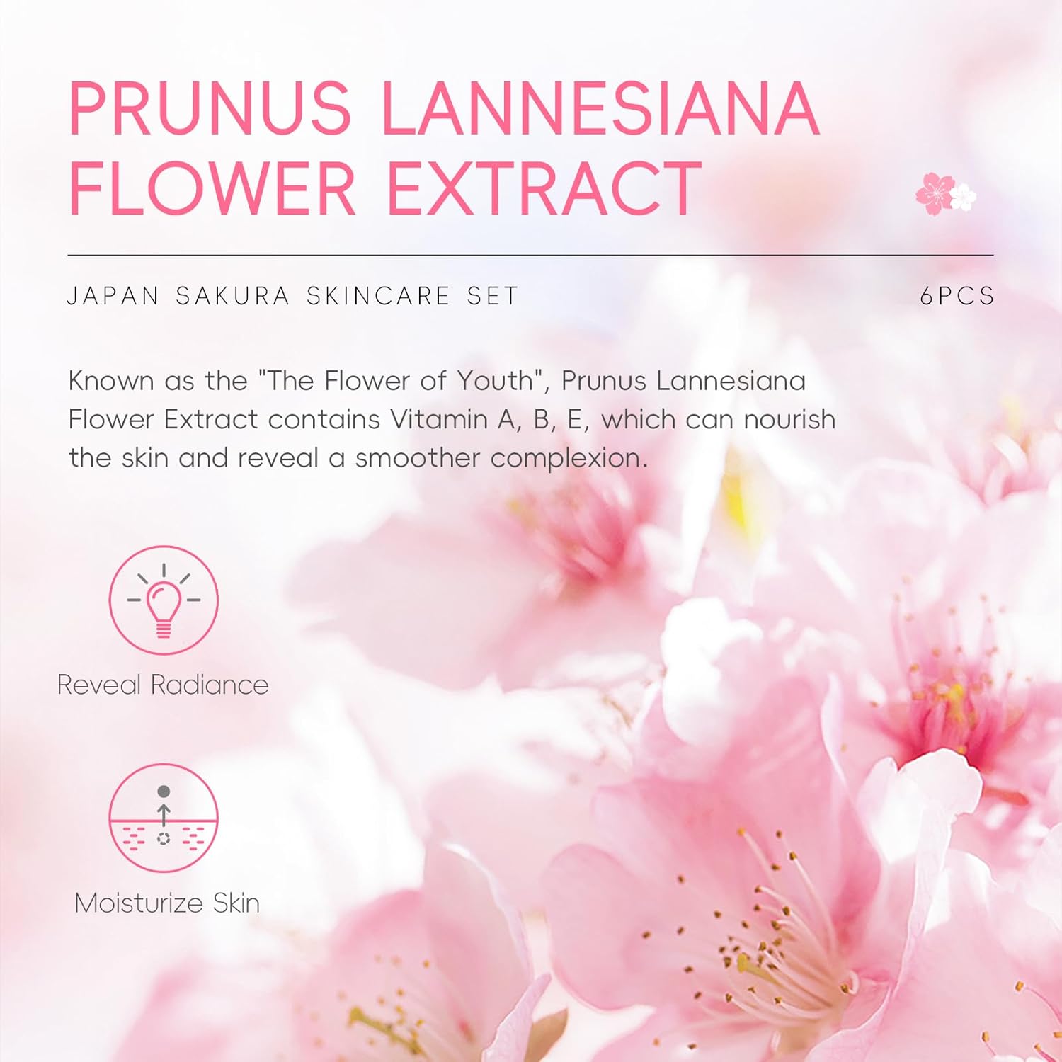 Laikou Skincare Set, Japan Sakura Skin Care Sets & Kits - Cleanser, Toner, Lotion, Serum, Eye Cream, Face Cream, Travel Gift Sets For Women Teenage Girls Mom Daughter, Tsa-Friendly Sizes 6Pcs