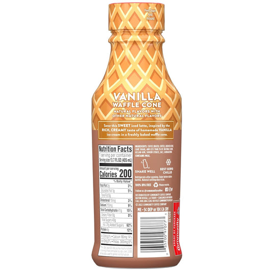 Community Coffee Iced Latte Coffee Drink, Vanilla Waffle Cone, Natural Flavors, 13.7 Fluid Ounce (Pack Of 12)