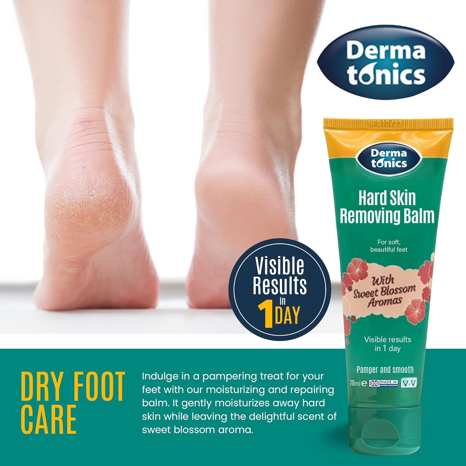 Dermatonics Natural Care Hard Skin Removing Balm- for Feet, Sweet Blossom Aromas, Shea Butter and Hydrates with Oat Lipids, Diabetics and Vegan Friendly, 70 ml : Amazon.co.uk: Beauty