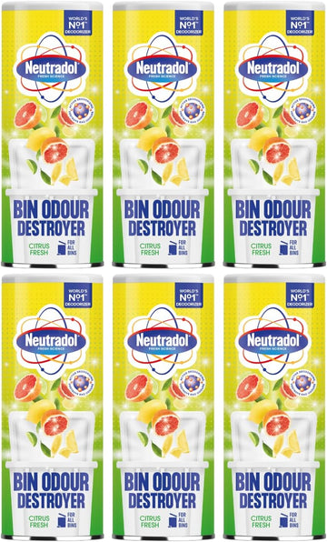 Neutradol Dustbin Odour Destroyer, Bin Freshener Deodorising Powder, Odour Eliminator For Indoor & Outdoor Bins, Citrus Fresh Multipack Of 6 X 350G