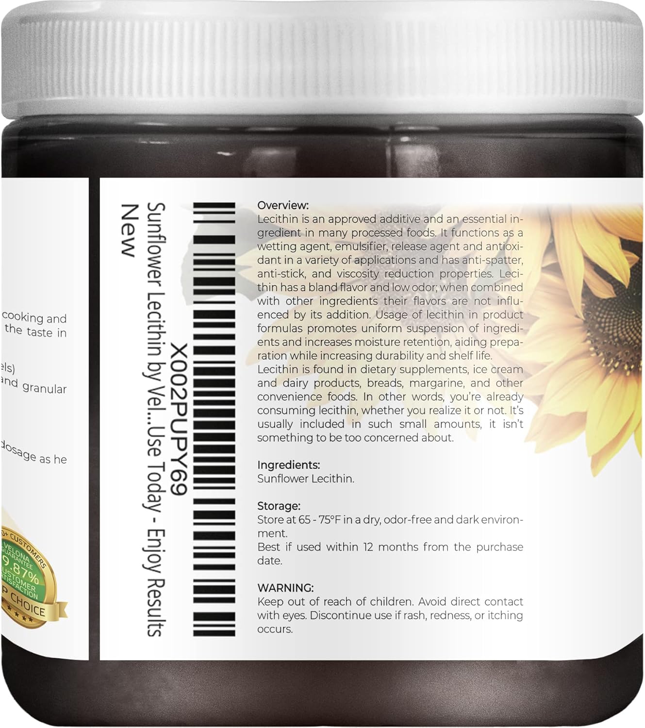 velona Pure Liquid Sunflower Lecithin 8 oz | Food Grade | Unbleached | Emulsifier, Stabilizer, Softener, Smoother, Wetting Agent | Use Today - Enjoy Results : Health & Household