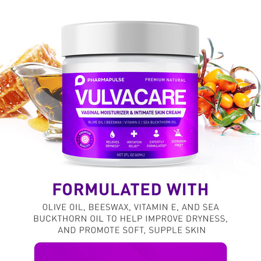 Pharmapulse Vaginal Moisturizer, Vulva Balm Cream, Intimate Skin Care, Menopause Support - Relieves Dryness, Itching, Burning, Redness, Chafing, Odor, Irritation - Estrogen Free 2Oz