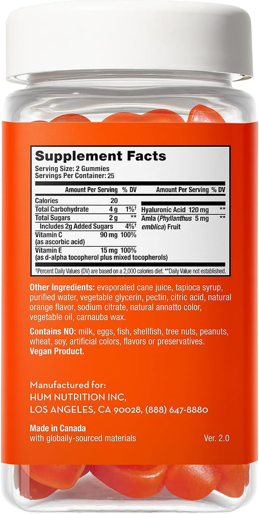 Hum Hyaluronic Glow- Hydrating Skin Supplements For Supporting Collagen Production - Antioxidant-Rich Vitamin C & E For Radiant Glowing Skin - 50 Non-Gmo, Gluten-Free Gummies