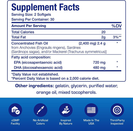 Omega 3 Fish Oil 1200 Mg - Clinical Dha Epa Omega 3 Supplement With Burpless Fish Oil Brain Heart & Overall Health - Molecularly Distilled For Purity - Certified Sustainably Sourced (Orange Flavored)