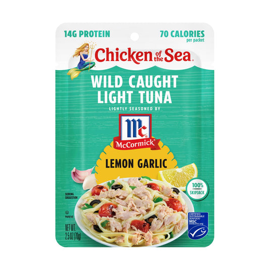Chicken Of The Sea Wild Caught Light Tuna, Lemon Garlic, 2.5 Oz. Packet (Box Of 12)