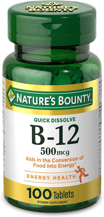 Nature'S Bounty Vitamin B12, Supports Energy Metabolism And Nervous System Health, 500Mcg, 100 Quick Dissolve Tablets