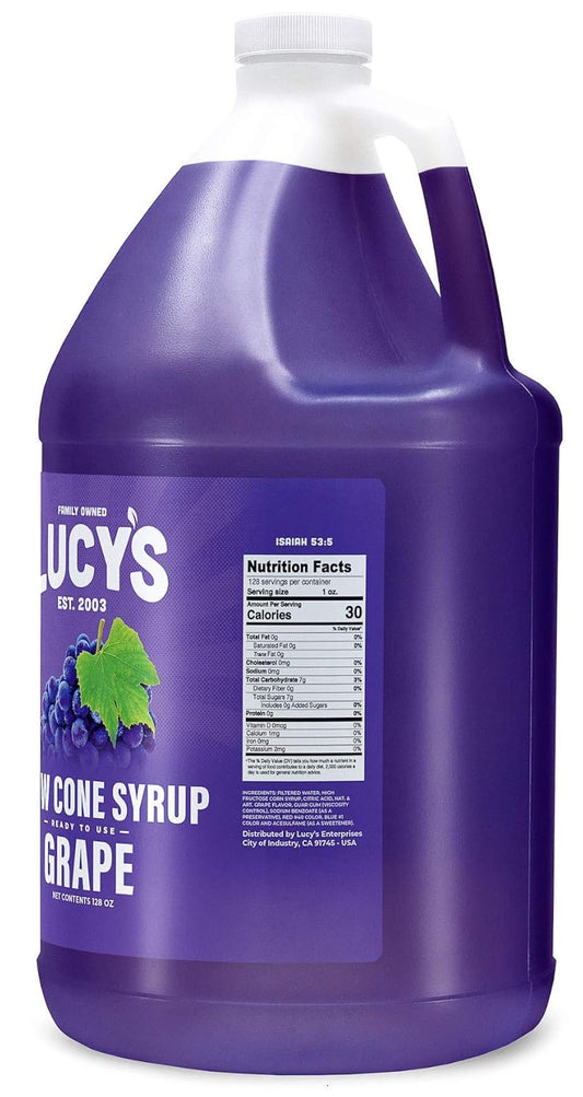 Lucy'S Family Owned - Shaved Ice Snow Cone Syrup, Grape - 1 Gallon (128Oz.)