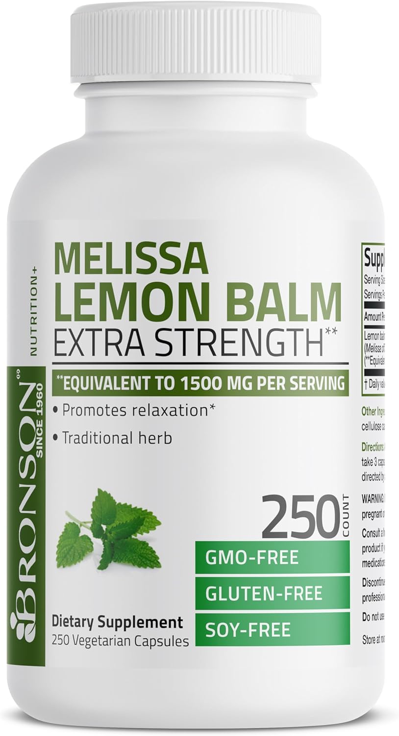 Bronson Melissa Lemon Balm Extra Strength, Non-Gmo, 250 Vegetarian Capsules