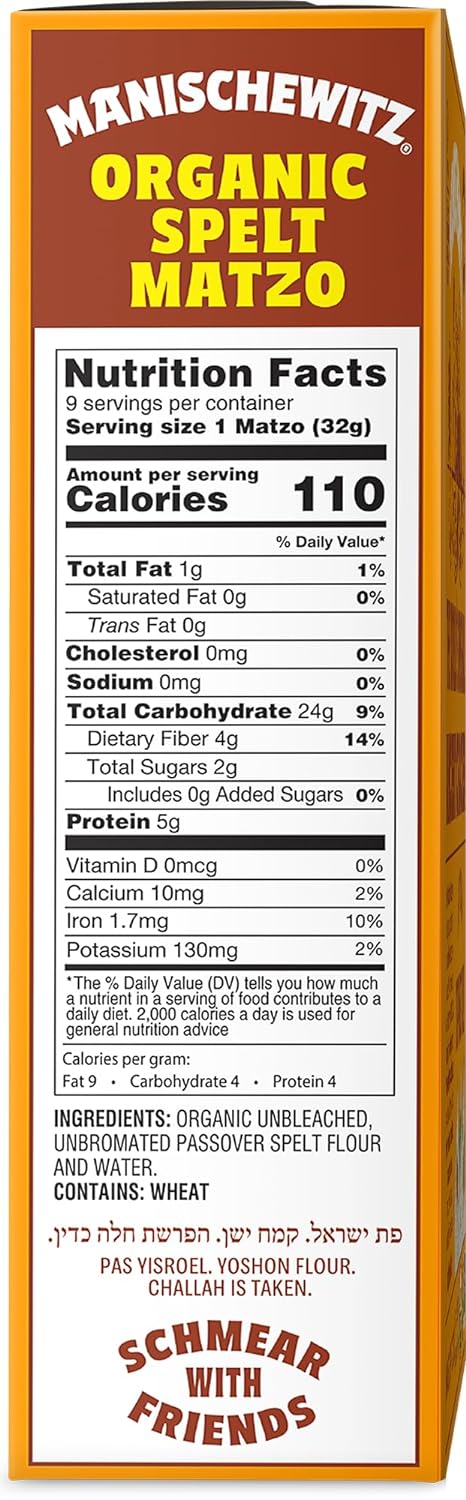 Manischewitz Organic Spelt Matzo, Kosher For Passover, 10 Ounce Box (3-Pack)