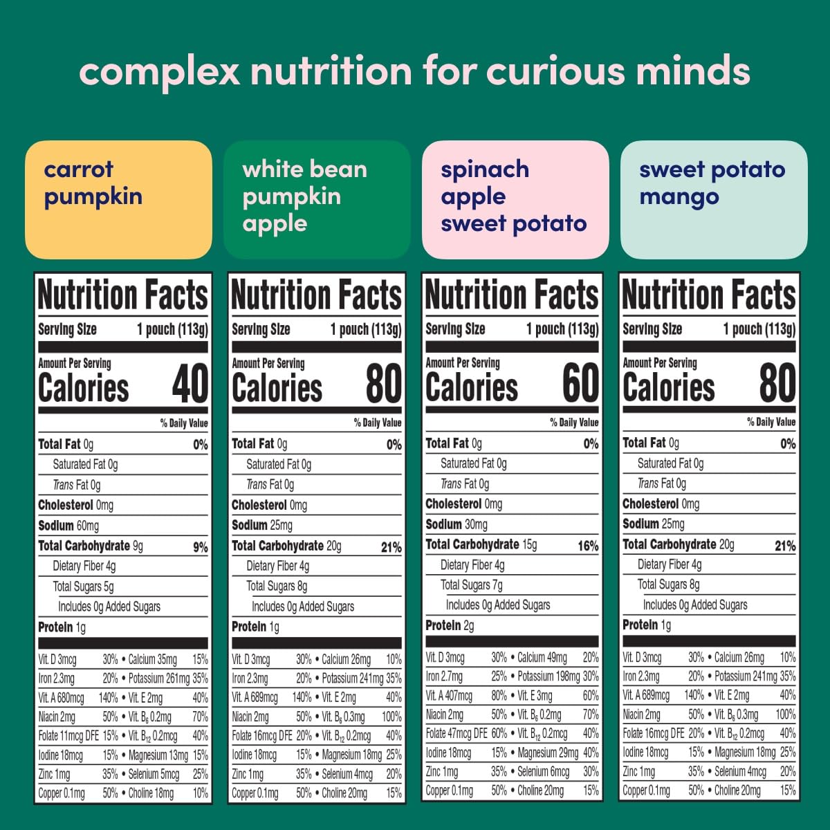 Cerebelly 6+ Month Organic Baby Food Pouches Puree - Baby & Toddler Snacks Made With Organic Veggies & Fruit - 16 Brain-Supporting Nutrients - Veggie Variety Pack (4 Oz, Pack Of 8)