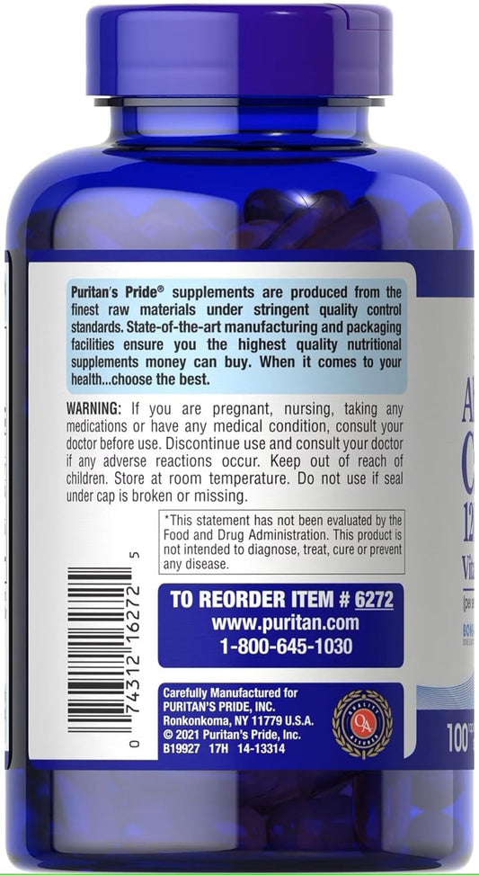 Puritan'S Pride Absorbable Calcium 1200 Mg With Vitamin D 1000 Iu, 100 Softgel