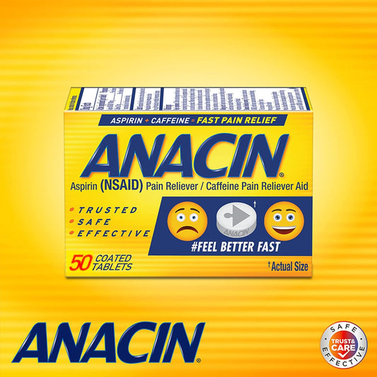 Anacin- Fast Pain Relief (Nsaid) Caffeine Pain Reliever Aid, 50 Tablet