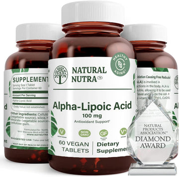 Natural Nutra R-Alpha Lipoic Acid, Improve Bone And Heart Health, Aid Memory, Improve Nerve Function Contributes To Overall Health, Gluten Free 100 Mg, 60 Vegan And Vegetarian Tablets
