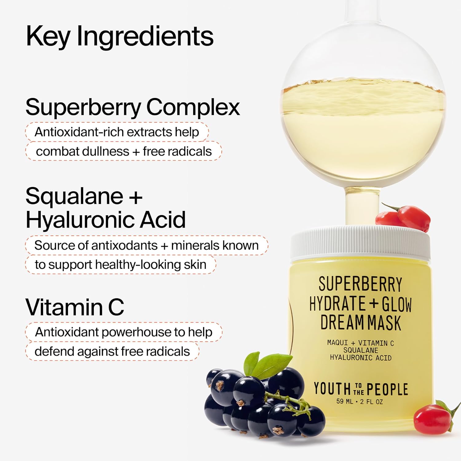 Youth To The People Superberry Dream Mask Travel - Hydrating Vitamin C Face Moisturizer + Overnight Mask, Plumps + Brightens Skin, Treats Dullness, Evens Skin Tone, With Hyaluronic Acid - 0.5 Fl Oz : Beauty & Personal Care