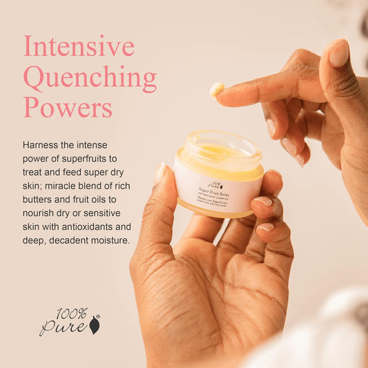 100% Pure Super Fruit Nourishing Balm Face & Body Cream Moisturizer Luxuriously Thick Replenishment Powerful Hydration & Dry Skin Care - Vegan - 1.06 Oz