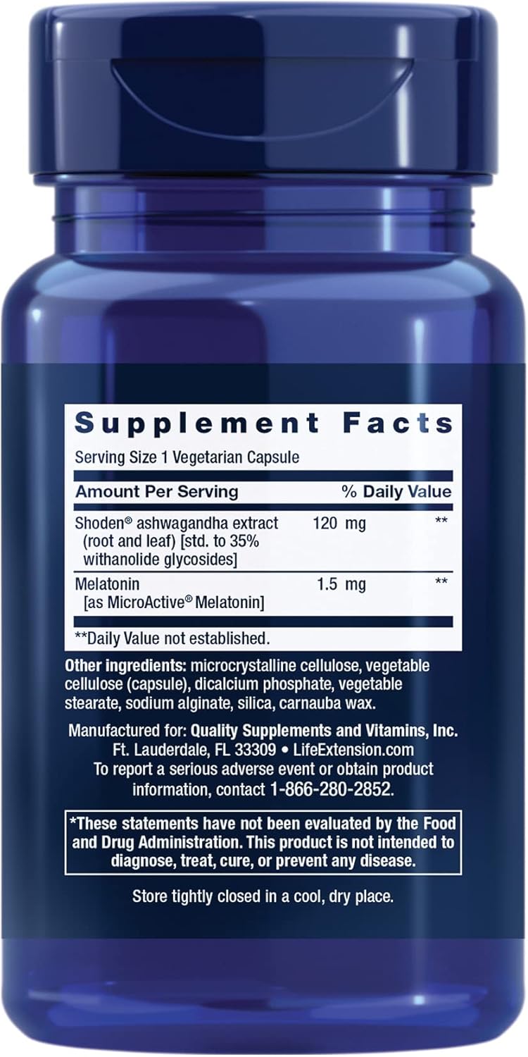 Life Extension Rest & Renew - Ashwagandha Extract with Melatonin - Sleep Supplement Herbal Formula for Healthy and Restful Sleep Support - Gluten Free, Non-GMO, Vegetarian - 30 Capsules