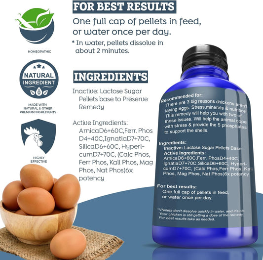 All-Natural Chicken Egg Booster Supplement - Natural Stress Relief To Promote Stronger Eggshells - Homeopathic & Highly Effective - 300 Chicken Egg Strengthening Tablets