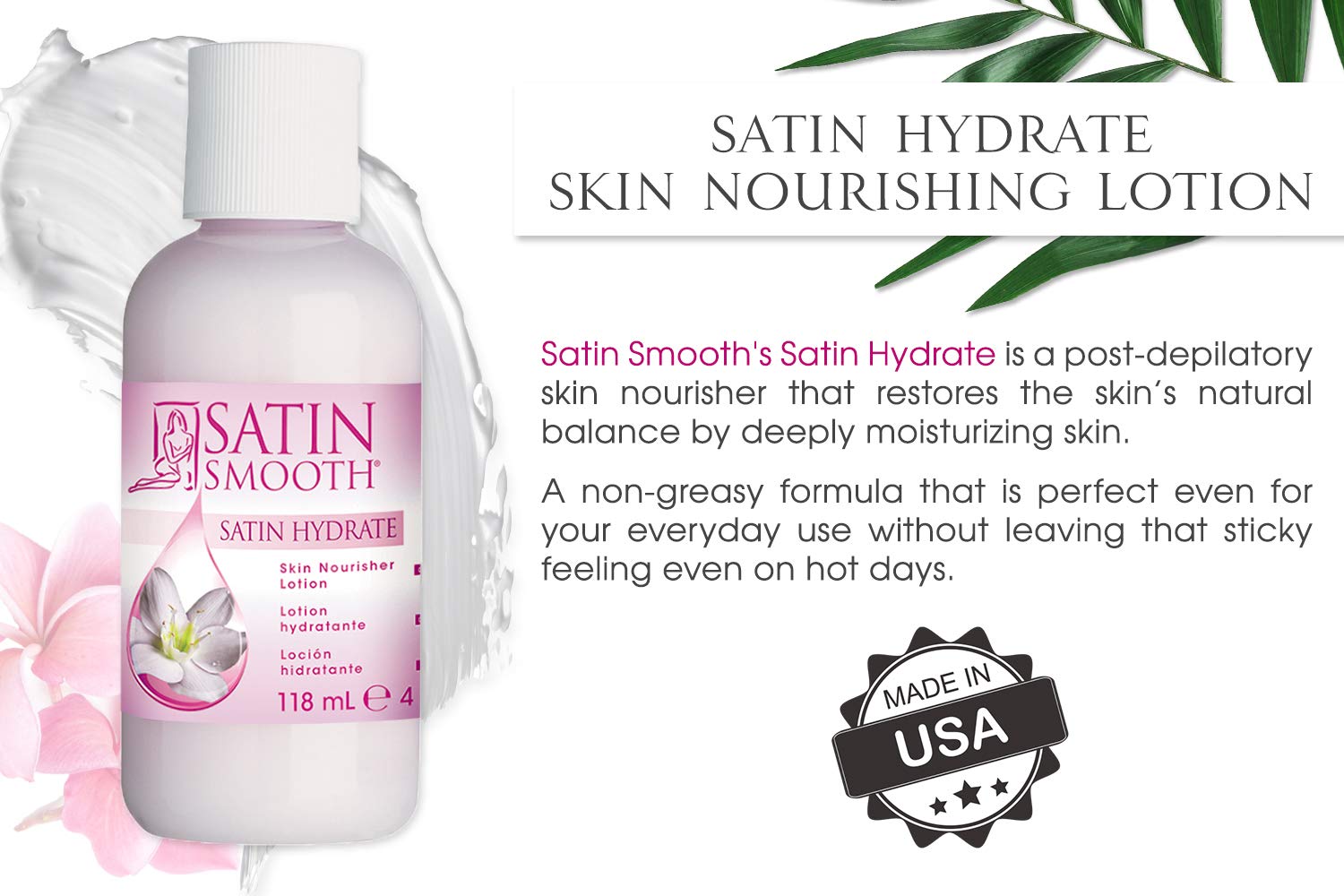 Satin Smooth Hydrate Skin Nourisher Lotion, Post Waxing Treatment, Daily Moisturizer 16 Oz : Beauty & Personal Care