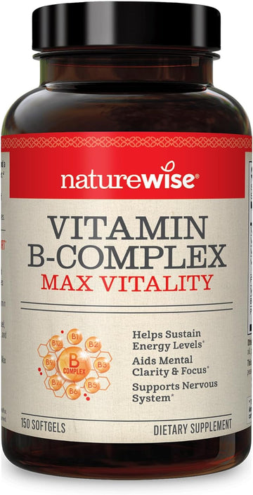 Naturewise Vitamin B Complex For Women And Men - With Folic Acid Biotin B1 B2 B3 B6 B12 - Support Cellular Energy & Mental Clarity - Gluten Free, Non-Gmo, Dairy Free