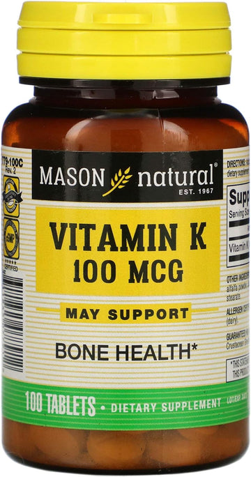 Mason Vitamins Vitamin K 100 Mcg Tablets, 100-Count Bottles
