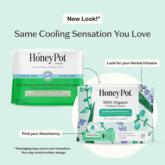 The Honey Pot Company - Herbal Panty Liners For Women - Heavy Flow W/Wings - Infused W/Essential Oils For Cooling Effect & Organic Cotton Cover - Feminine Care - Fsa & Hsa Eligible - 20 Ct