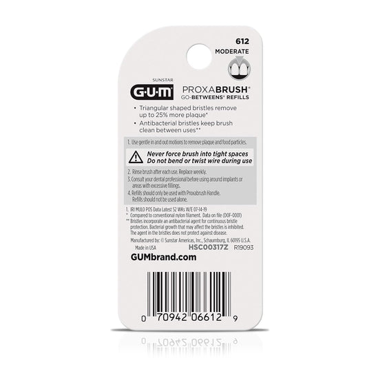 Gum Proxabrush Go-Betweens Refills - Moderate - Compatible With Gum Permanent Handle - Reusable Interdental Brushes - Soft Bristled Dental Picks, 8Ct(6Pk)