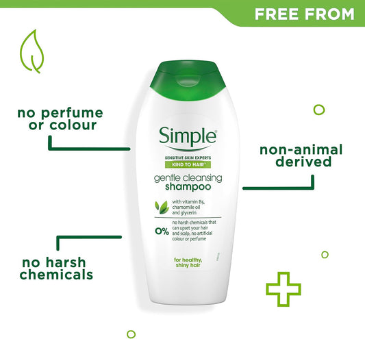 Simple Kind To Hair Gentle Cleansing Shampoo With Vitamin B5, Chamomile Oil, And Glycerin Hair Care For Healthy, Shiny Hair 400 Ml