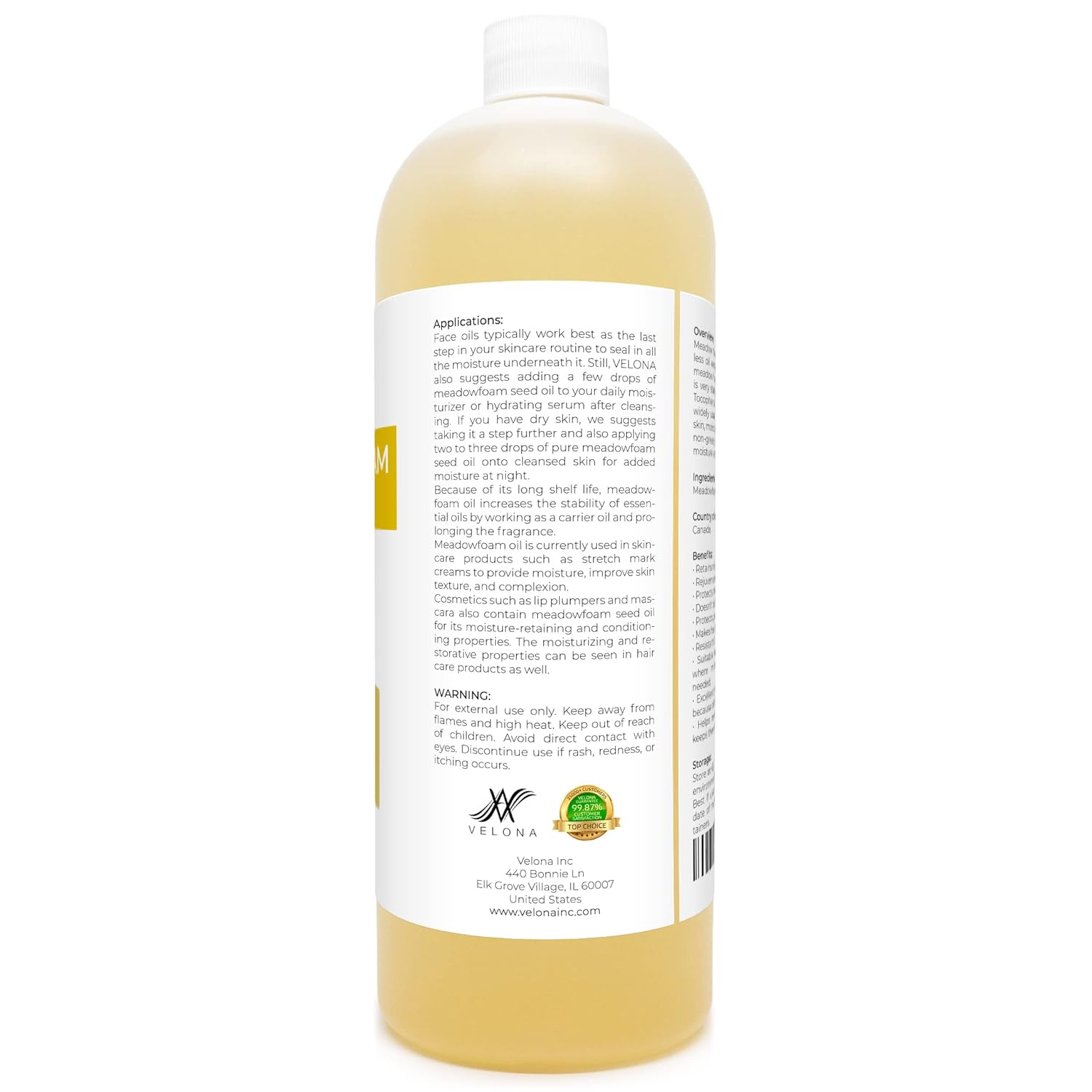 velona Meadowfoam Seed Oill 32 oz | 100% Pure and Natural Carrier Oil | Refined, Cold pressed | Cooking, Skin, Hair, Body & Face Moisturizing | Use Today - Enjoy Results : Beauty & Personal Care