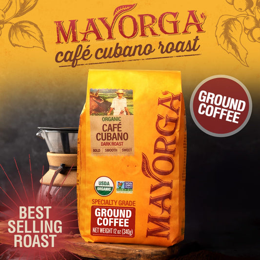 Mayorga Coffee Cubano Roast Ground Coffee Dark Roast ā 12Oz Bag, Specialty Grade, 100% Usda Organic, Non-Gmo Verified, Direct Trade, Kosher