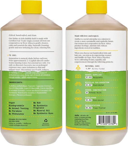 Alaffia Babies & Kids Bubble Bath, Lemon Lavender, Pump Included – Gentle Cleanser With Raw Shea Butter And Lemon Balm, 32 Fl Oz