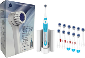 Pursonic S330 Deluxe Ultra High Powered Rotary Oscillating Rechargeable Electric Toothbrush With Dock Charger & 12 Brush Heads (Value Pack)