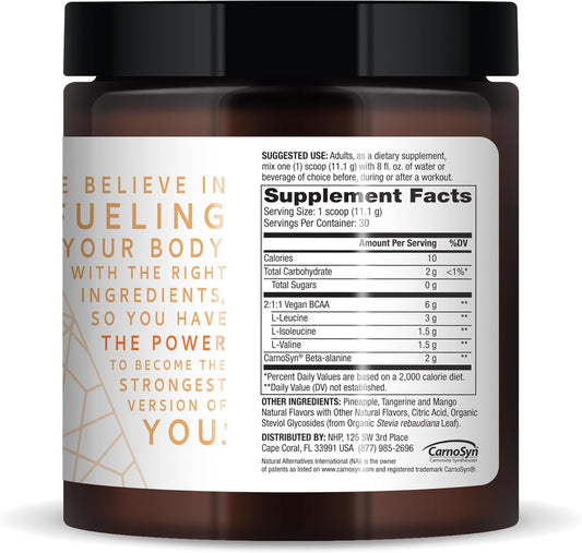 Dr. Mercola Pure Power Bcaa + Beta-Alanine, Tropical Punch Flavor, 11.7 Oz (333 G), 30 Servings, 6G Bcaa, 2G Beta-Alanine, 0G Sugar, Non-Gmo