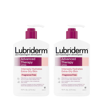 Lubriderm Advanced Therapy Fragrance Free Moisturizing Hand & Body Lotion + Pro-Ceramide with Vitamins E & Pro-Vitamin B5, Intense Hydration for Itchy, Extra Dry Skin, Non-Greasy, 16 fl. oz (Pack of 2