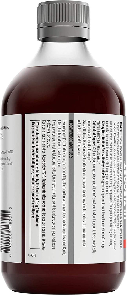 Swisse Hair Skin And Nails Vitamins For Women | Supports Hair Growth & Collagen Production | Vitamin C, Blood Orange & Silica | Glossy Hair, Radiant Skin And Healthy Nails Supplement | 16.9 Fl Oz