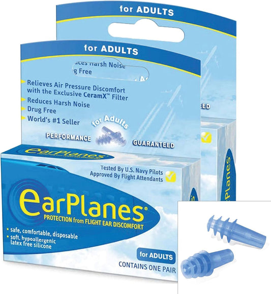 Earplanes Adult (12 Years+) Blue Silicone Earplug (2 Pairs)