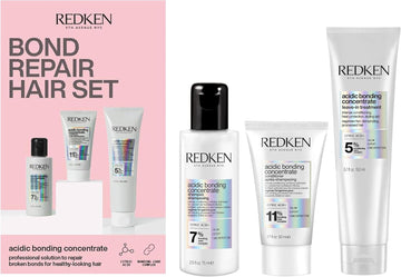 Redken Acidic Bonding Concentrate Discovery Set, With Shampoo, Conditioner & Leave-In Treatment, Strengthens Bonds, Repairs Damage & Protects Colour Treated Hair, 75Ml, 50Ml &150Ml