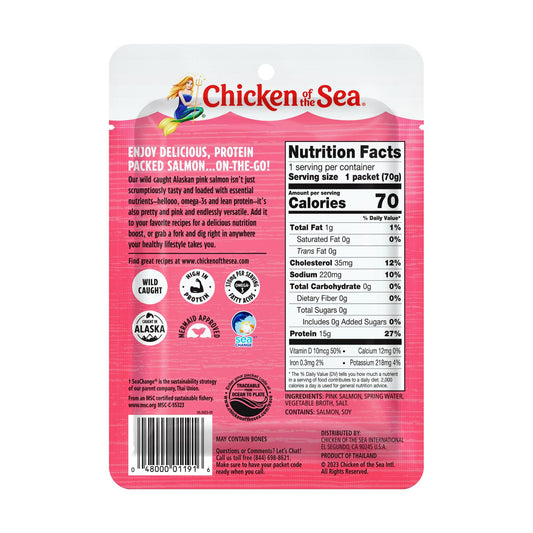 Chicken Of The Sea Pink Salmon, Wild Caught, Skinless & Boneless, 2.5 Oz. Packet