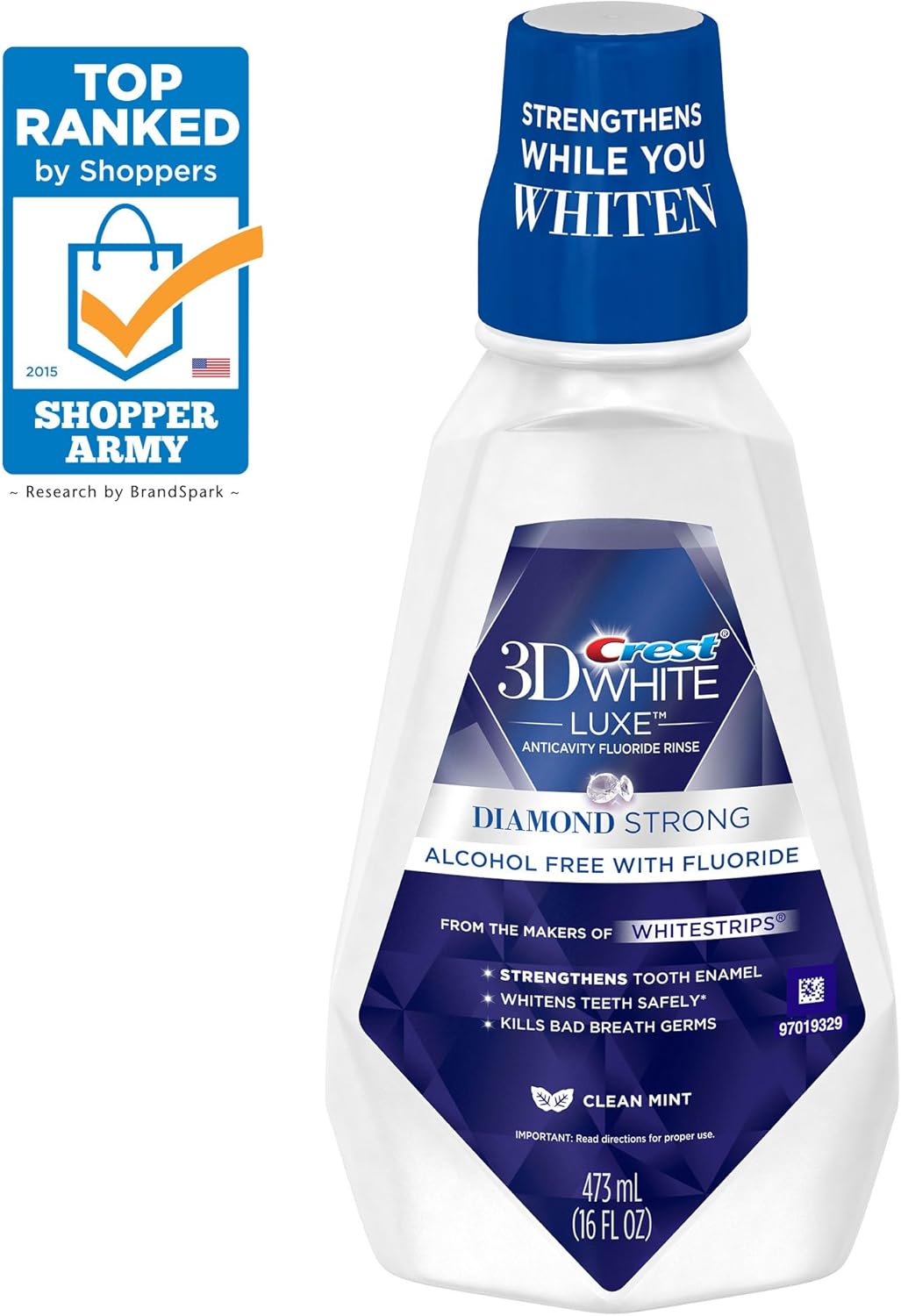 Crest 3D White Luxe Diamond Strong Anticavity Fluoride Mouth Rinse, Clean Mint, 16 Fl Oz : Health & Household