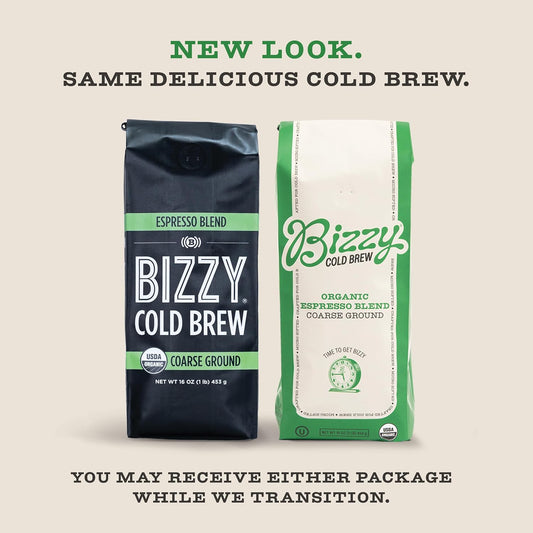 Bizzy Organic Cold Brew Coffee | Espresso Blend | Coarse Ground Coffee | Medium-Dark Roast | Micro Sifted | Specialty Grade | 100% Arabica | 1 Lb
