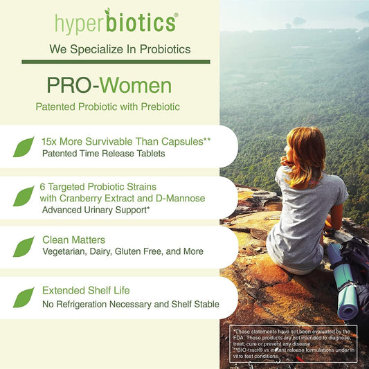 Hyperbiotics Probiotics For Women | Vegan Time Release Tablets | Premium Vaginal Probiotic With Cranberry Extract | Womens Probiotic For Digestive Health & Ph Balance | Dairy & Gluten Free | 30 Count