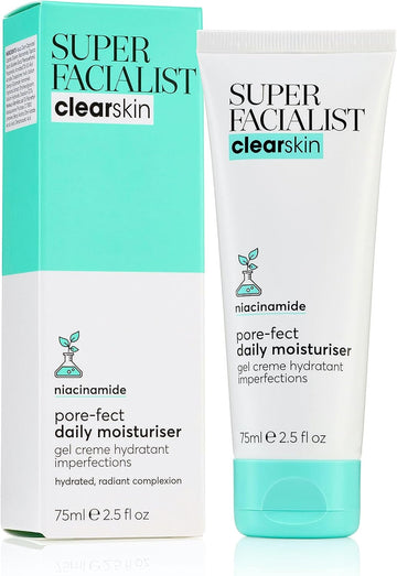 Super Facialist Pore-Fect Daily Moisturiser - Hydrate & Control Oil For Acne Treatment & Blackhead Remover With 3% Niacinamide, Tea Tree Oil & Prebiotics, Vegan Friendly 75Ml