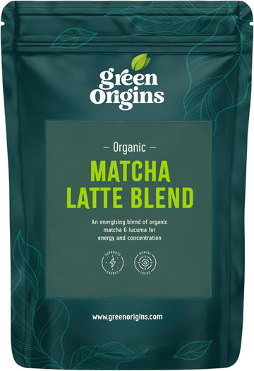 Green Origins Organic Super Japanese Matcha Latte Blend For Slow-Release Energy & Concentration With Lucuma & Coconut Milk |10 Servings, 100G | Vegan, Dairy Free, Gluten Free, No Added Sugar