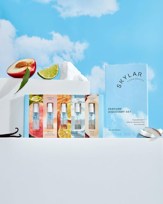 Skylar Perfume Discovery Spray Sampler Set - Boardwalk Delight, Sunkissed Dahlia, Vanilla Sky, Salt Air, Coconut Cove - Hypoallergenic & Clean Perfume For Women & Men - 5 1.5Ml