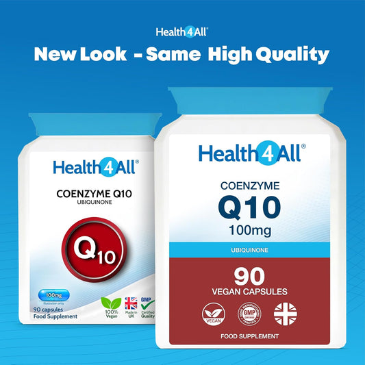 Health4All Coq10 100Mg Per Capsule, 90 Capsules 3 Months Supply, Pure Grade Coenzyme Q10 Ubiquinone Supplement For Heart, Energy & Brain, Vegan Coq10 Supplement | Made In Uk