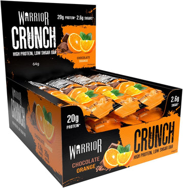 Warrior Crunch - High Protein Bars - 20G Protein Each Bar - Low Carb, Low Sugar Snack - 12 Pack X 64G (Chocolate Orange)