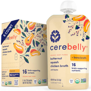 Cerebelly Organic Baby Food Pouches – Organic Chicken Bone Broth Pouches | Protein, Healthy Fats, Non-Gmo | Baby Food Meals | 4 Ounce Bpa-Free Toddler Pouches | Butternut Squash & Rosemary | 6 Count